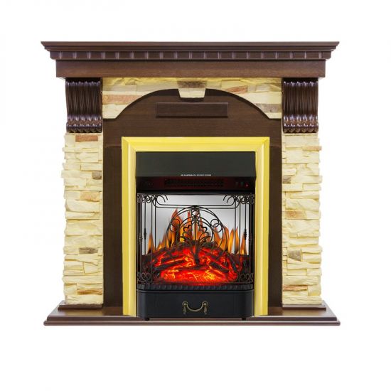 Каминокомплект Dublin угловой - Темный дуб - Сланец с очагом Majestic FX M Brass,27094k26922