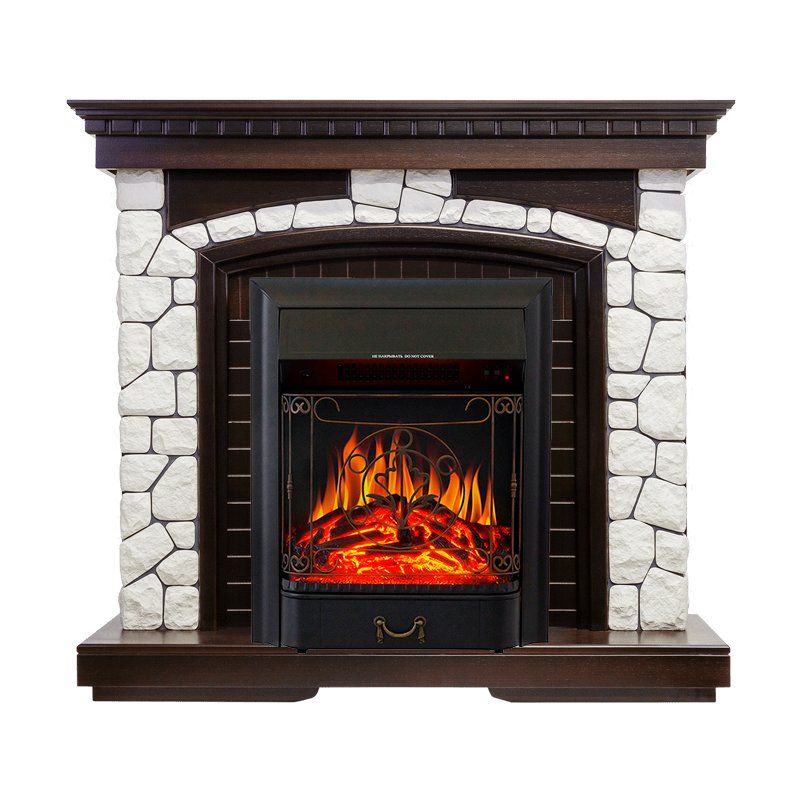 Каминокомплект Glasgow - Темный дуб - Белый с очагом Majestic FX Black,27120k26923