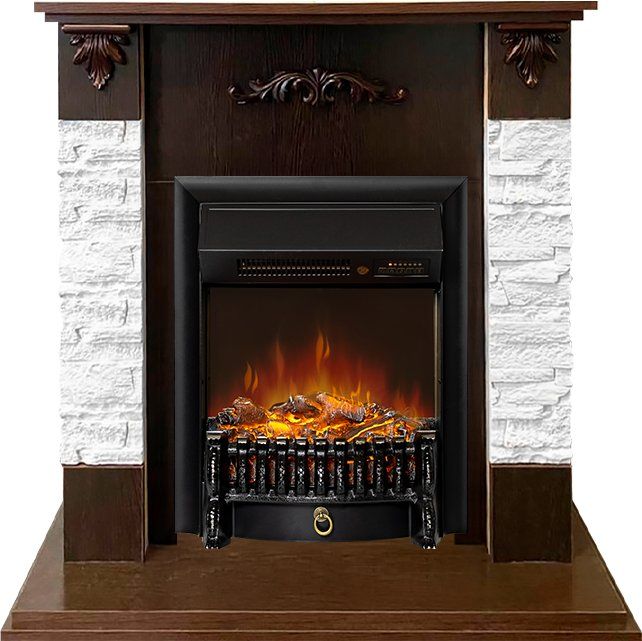 Каминокомплект Hamburg - Сланец белый - Темный орех с очагом Fobos FX M Black RC,36842k26917