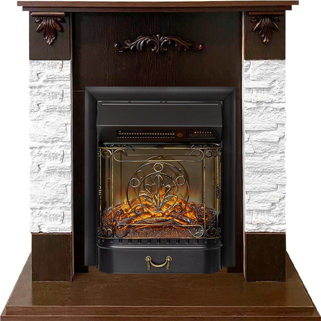 Каминокомплект Hamburg - Сланец белый - Темный орех с очагом Majestic FX M Black RC,36842k26921