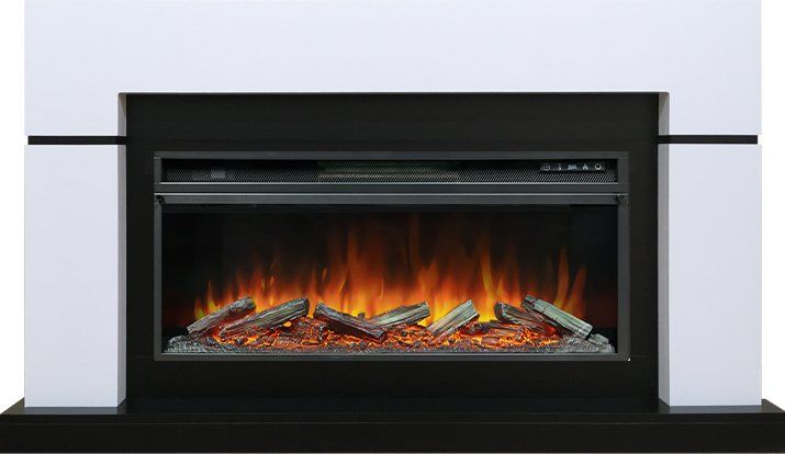 Каминокомплект Lindos - Белый с черным (Ширина 1470мм) с очагом Vision 42 LOG LED,29862k29151
