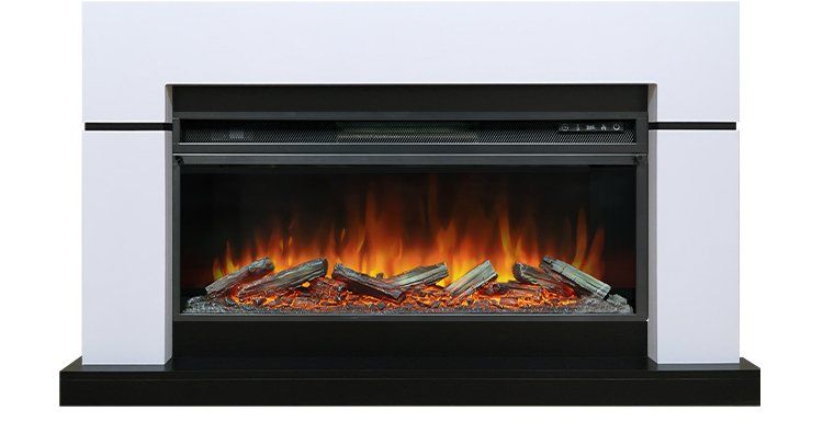 Каминокомплект Lindos V42 SFT (Разборный) - Белый с черным (Ширина 1470мм) с очагом Vision 42 LOG LE,36198k29151