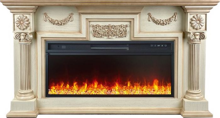 Каминокомплект London - Слоновая кость с патиной (Ширина 1490 мм) с очагом Vision 42 LED,29415k29150