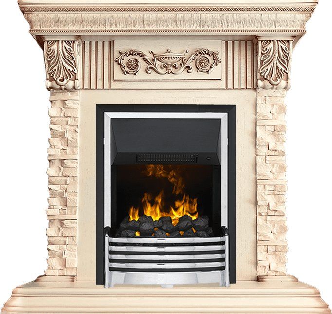 Каминокомплект Luxemburg (каменный) - Сланец-Cлоновая кость с патиной с очагом Flagstaff,25997k25839
