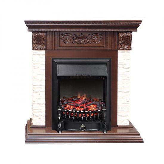 Каминокомплект Luxemburg (каменный) - Сланец-Темный дуб с очагом Fobos FX Black,27115k26919
