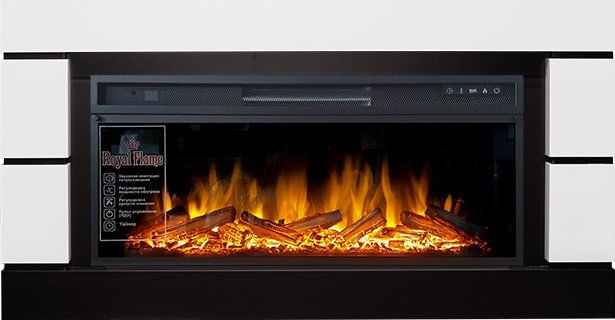 Каминокомплект Modern - Белый с черным (Глубина 300 мм) с очагом Vision 42 LOG LED,29332k29151