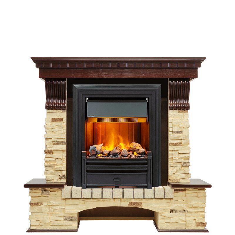 Каминокомплект Pierre Luxe - Темный дуб - Сланец (Высота 1050мм) с очагом Brookline Black,25938k25721