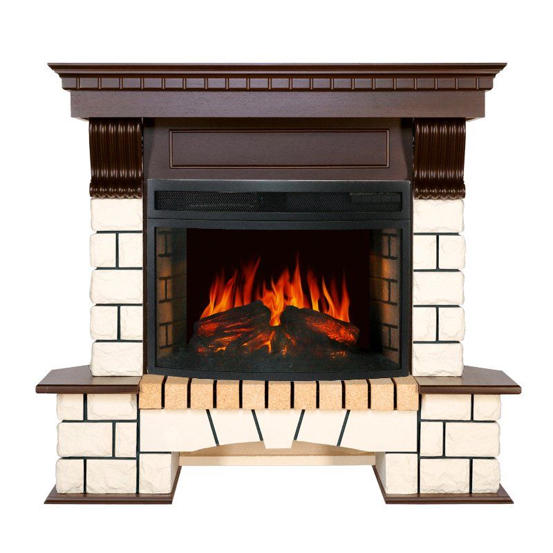 Каминокомплект Pierre Luxe угловой - Белый - Темный дуб с очагом Dioramic 25 LED FX,27228k26925