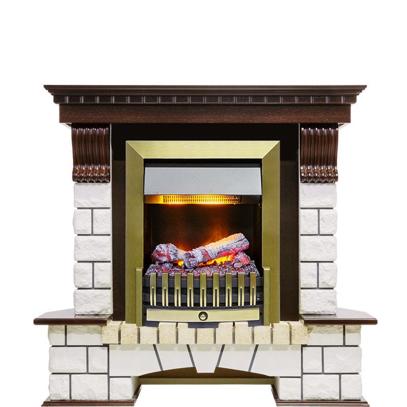 Каминокомплект Pierre Luxe угловой - Темный дуб - Белый (Высота 1050мм) с очагом Danville Antique Br,25946k25724