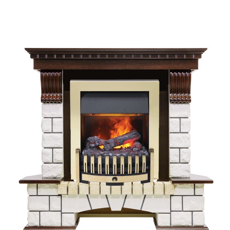 Каминокомплект Pierre Luxe угловой - Темный дуб - Белый (Высота 1050мм) с очагом Danville Brass FB2,25946k25739