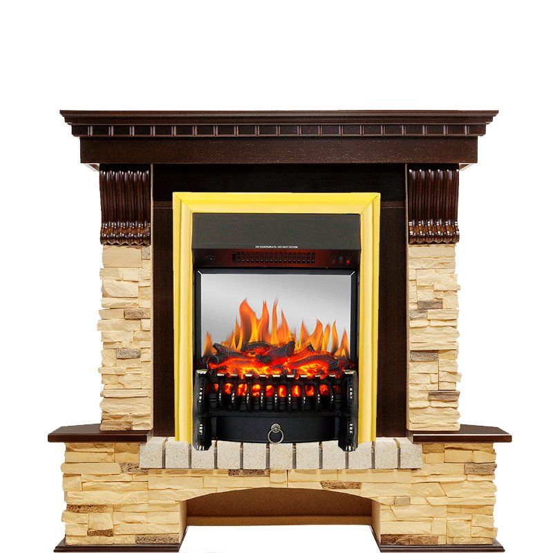 Каминокомплект Pierre Luxe угловой - Темный дуб - Сланец с очагом Fobos FX M Brass,27109k26918