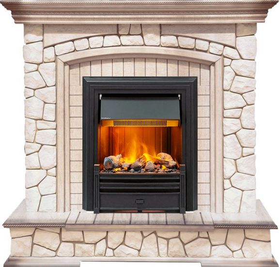 Каминокомплект Preston - Белый-Слоновая кость с патиной с очагом Brookline Black,26009k25721
