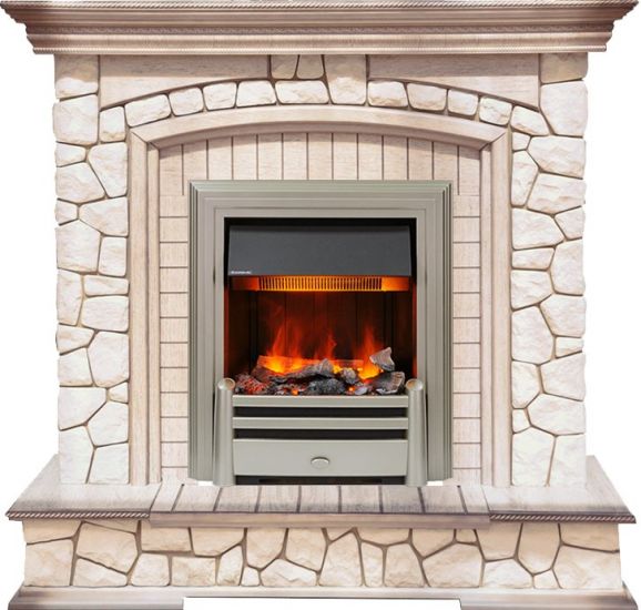 Каминокомплект Preston - Белый-Слоновая кость с патиной с очагом Chesford,26009k25726