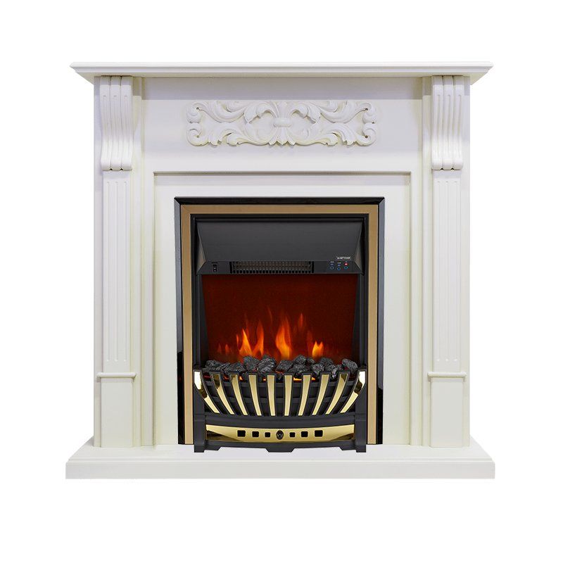 Каминокомплект Venice - Фактурный белый с очагом Aspen Gold,27236k26916