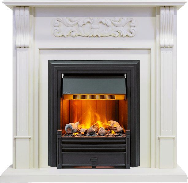 Каминокомплект Venice - Фактурный белый с очагом Brookline Black,25949k25721