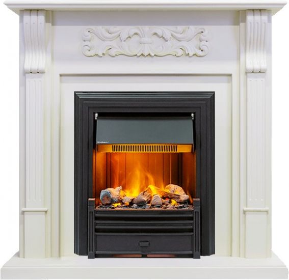 Каминокомплект Venice - Фактурный белый с очагом Brookline Black,25949k25721