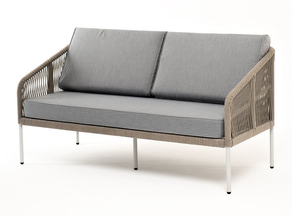 "Канны" диван 2-местный плетеный из роупа, каркас алюминий светло-серый (RAL7035) муар, роуп оранжев