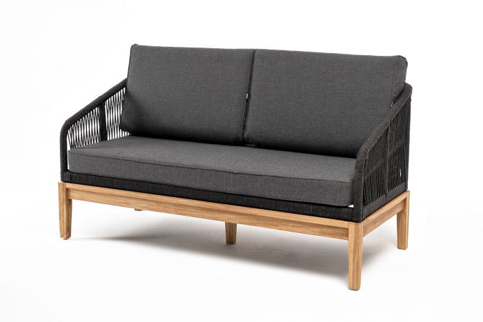 "Канны" диван 2-местный плетеный из роупа, каркас алюминий светло-серый (RAL7035) шагрень, роуп серы