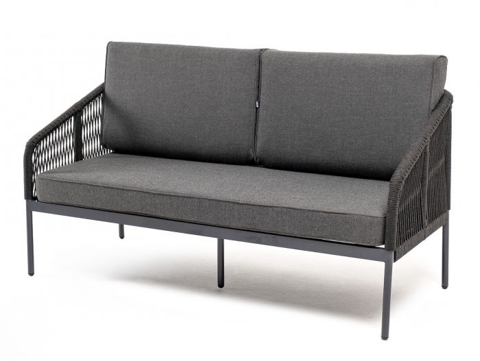 "Канны" диван 2-местный плетеный из роупа, каркас алюминий темно-серый (RAL7024) муар, роуп темно-се