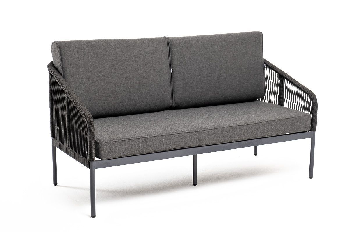 "Канны" диван 2-местный плетеный из роупа, каркас алюминий темно-серый (RAL7024) муар, роуп темно-се