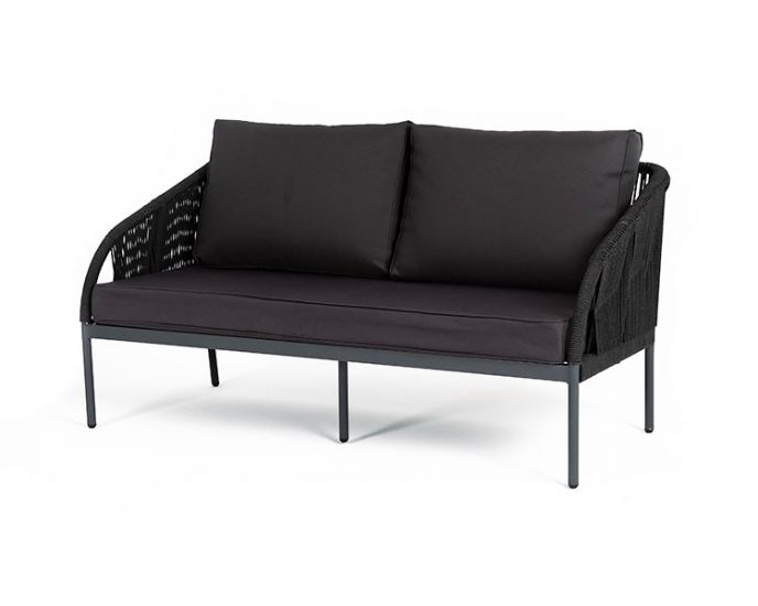 "Канны" диван 2-местный плетеный из роупа, каркас алюминий темно-серый (RAL7024) муар, роуп темно-се