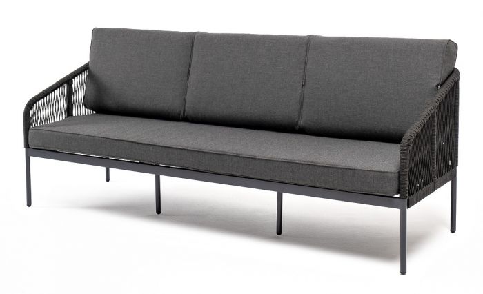 "Канны" диван 3-местный плетеный из роупа, каркас алюминий темно-серый (RAL7024) шагрень, роуп темно