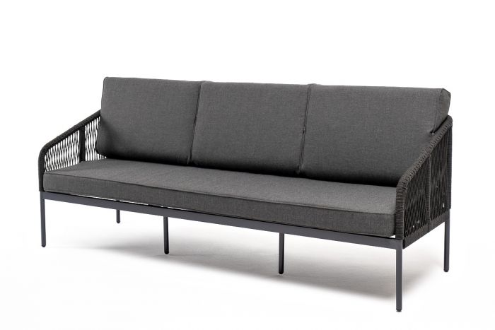 "Канны" диван 3-местный плетеный из роупа, каркас алюминий темно-серый, роуп темно-серый, ткань темн