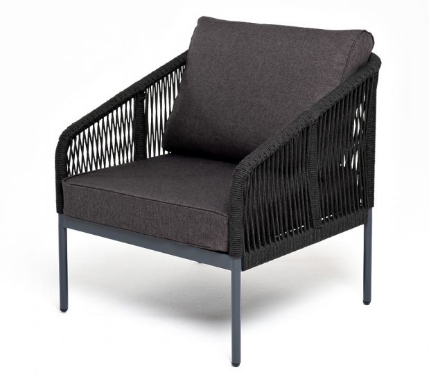 "Канны" кресло плетеное из роупа, каркас алюминий серый (RAL7022) муар, роуп серый круглый, ткань се