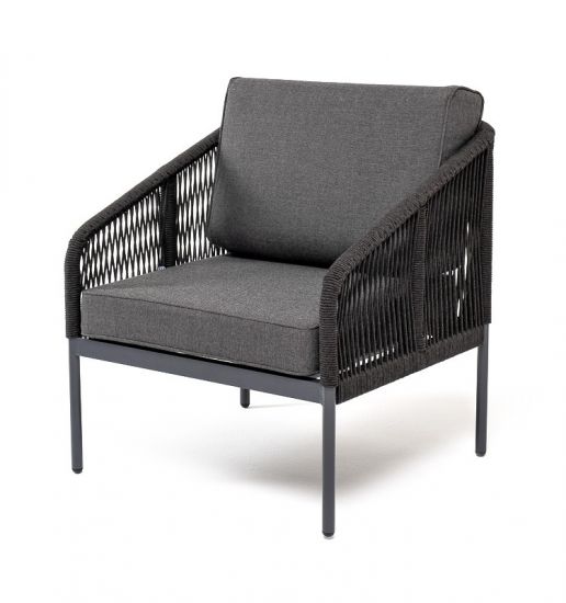 "Канны" кресло плетеное из роупа, каркас алюминий светло-серый (RAL7035) шагрень, роуп серый меланж
