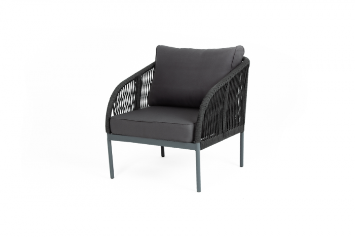 "Канны" кресло плетеное из роупа, каркас алюминий темно-серый (RAL7024) муар, роуп темно-серый кругл