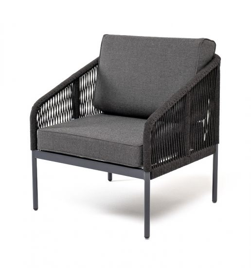 "Канны" кресло плетеное из роупа, каркас алюминий темно-серый (RAL7024) шагрень, роуп темно-серый кр
