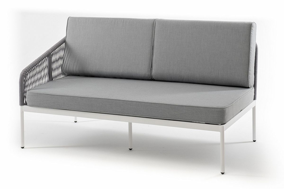 "Канны" правый модуль плетеный из роупа, каркас алюминий белый шагрень, роуп светло-серый круглый, т