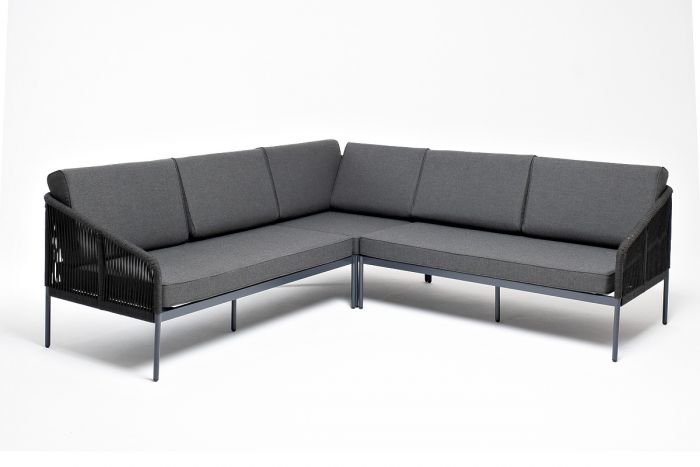 "Канны" угловой модульный диван из роупа (веревки), каркас алюминий темно-серый, роуп темно-серый, т