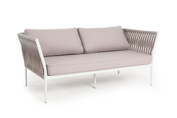 "Касабланка" диван 2-местный плетеный из роупа, каркас алюминий RAL7035, роуп бежевый 23мм, ткань бе
