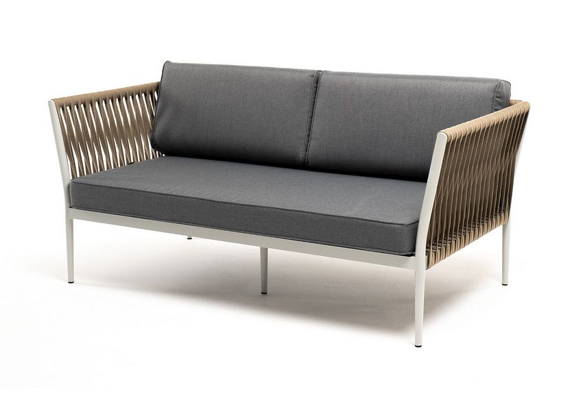 "Касабланка" диван 2-местный плетеный из роупа, каркас алюминий светло-серый (RAL7035) муар, роуп се