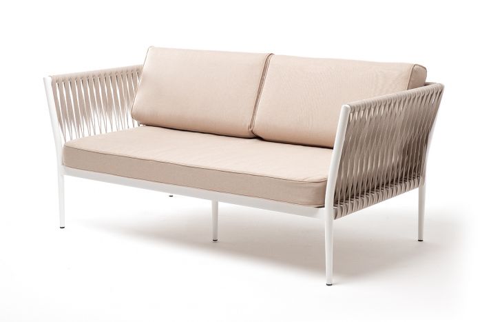 "Касабланка" диван 2-местный плетеный из роупа, каркас алюминий светло-серый (RAL7035) шагрень, роуп
