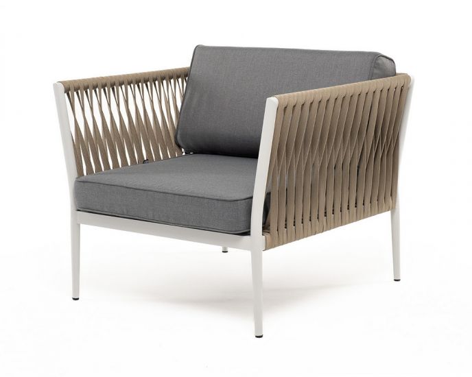 "Касабланка" кресло плетеное из роупа, каркас алюминий светло-серый (RAL7035) муар, роуп серо-коричн