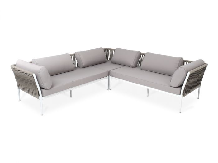 "Касабланка" угловой модульный диван из роупа (веревки), каркас алюминий, роуп бежевый, ткань бежева