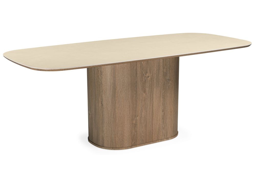 Керамический стол Эллипсо 200х90 okara light yellow - дуб американский