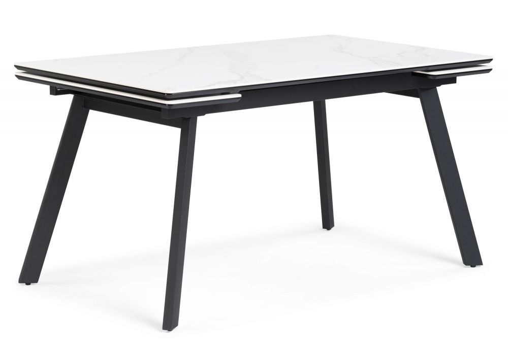 Керамический стол Норман 120(180)х80 snow (alpin) white - черный