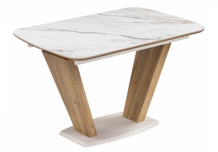 Стол стеклянный Петир 120(160)х80х75 gilt white - дуб монтана