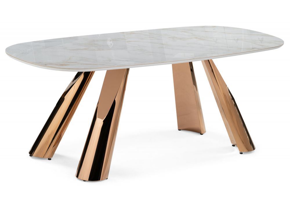 Керамический стол Танго 200х90 белый мрамор carla larkin - розовое золото