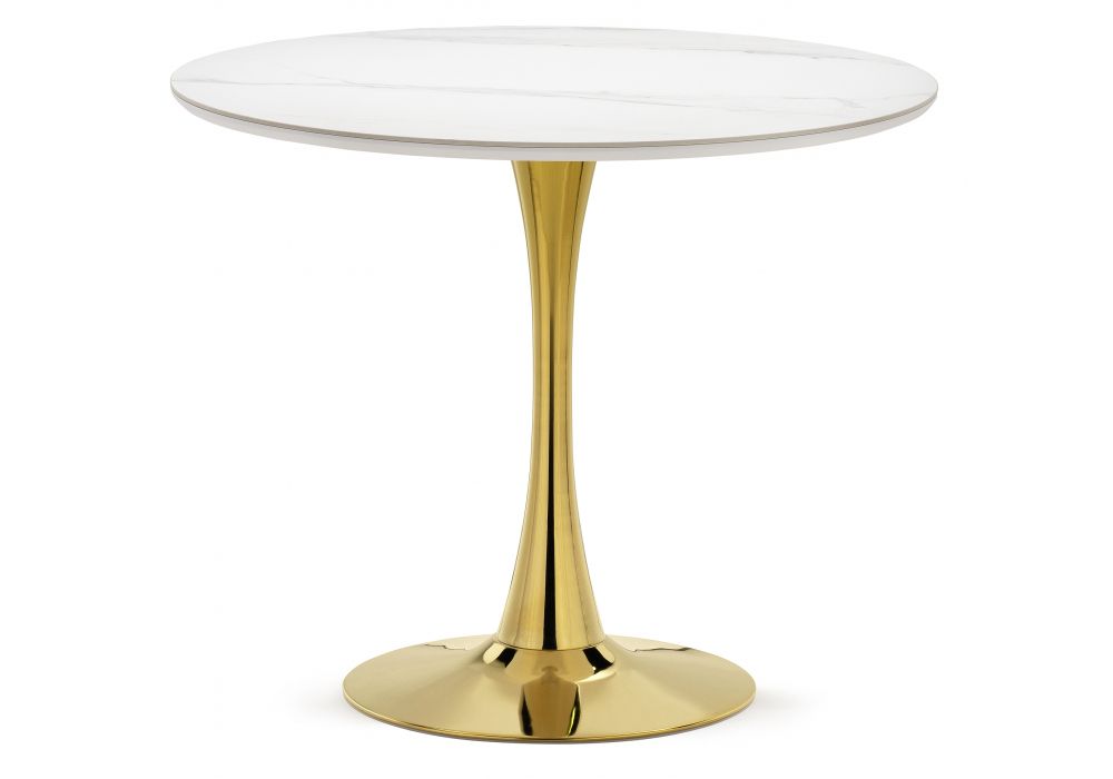 Керамический стол Тулип 90х73 белый мрамор - золото