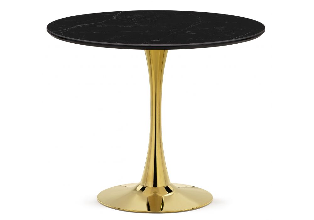 Керамический стол Тулип 90х73 черный мрамор - золото