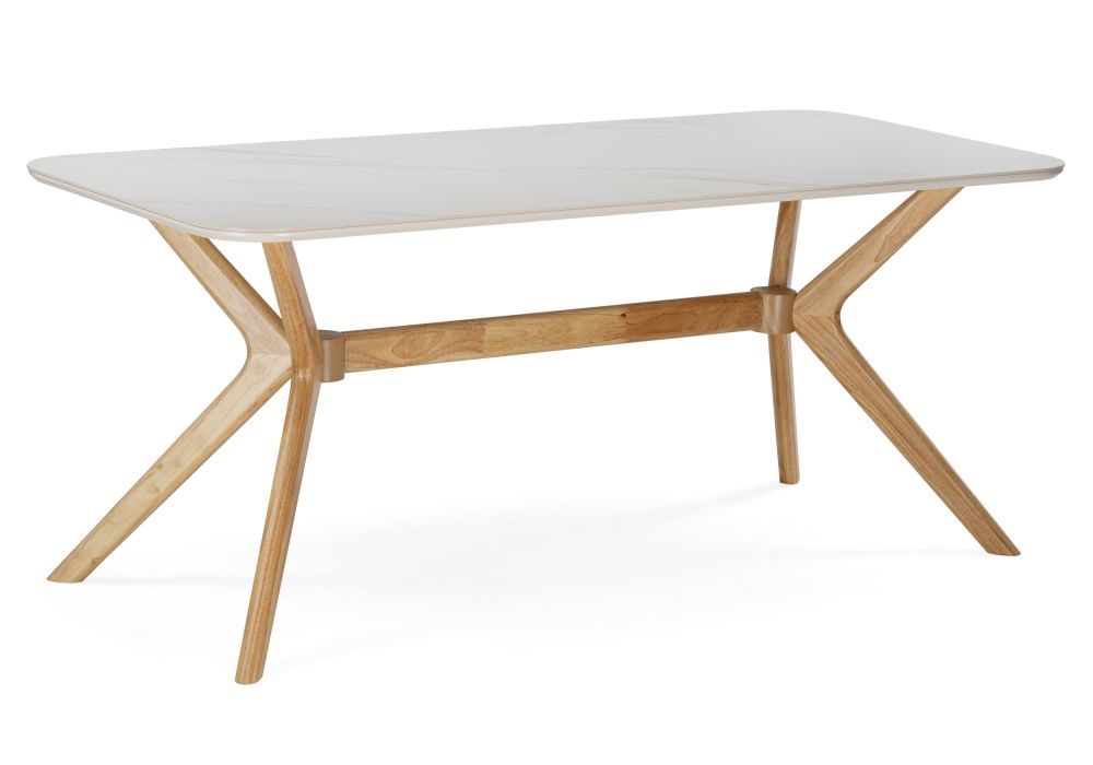 Керамический стол Unika 180x80 белый спеченный камень - светлое дерево