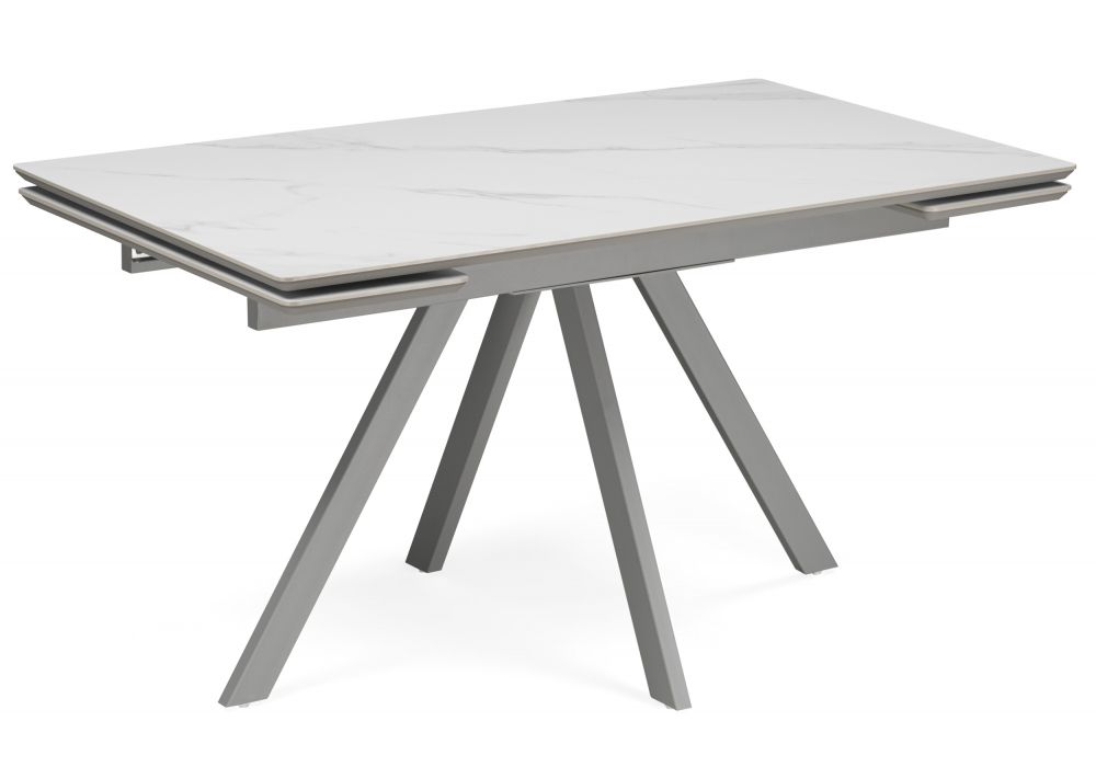 Керамический стол Вилли 140(200)х80 белый мрамор snow white - серый