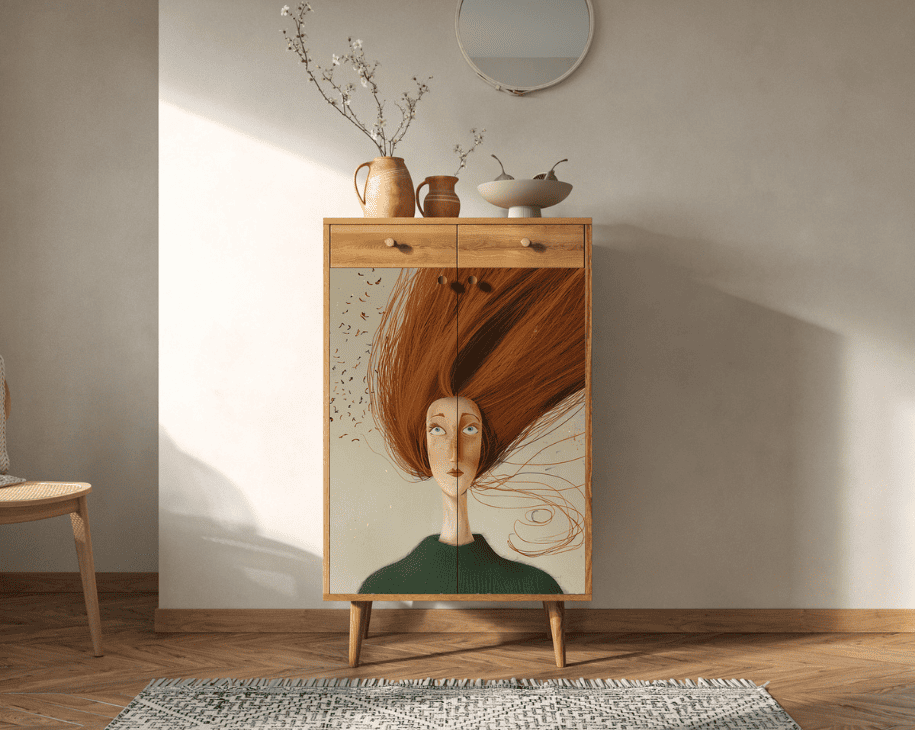 Комод "Berber Art Рыжая девушка" два ящика и дверки арт BB46-Art1