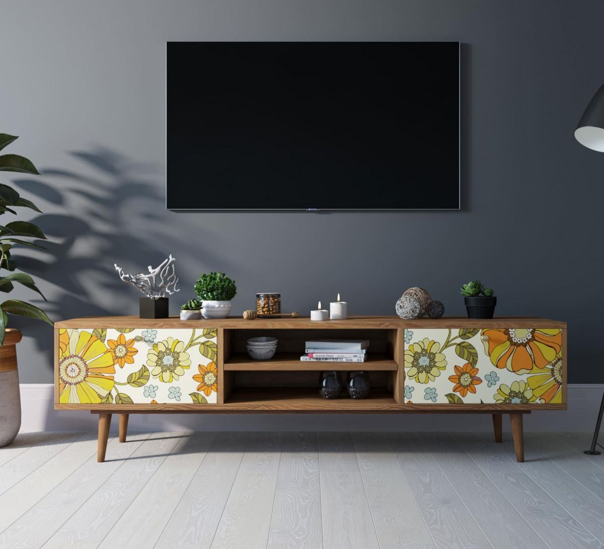 Комод "Berber" с нишей низкий под TV принт 47 арт BB49-Print_47