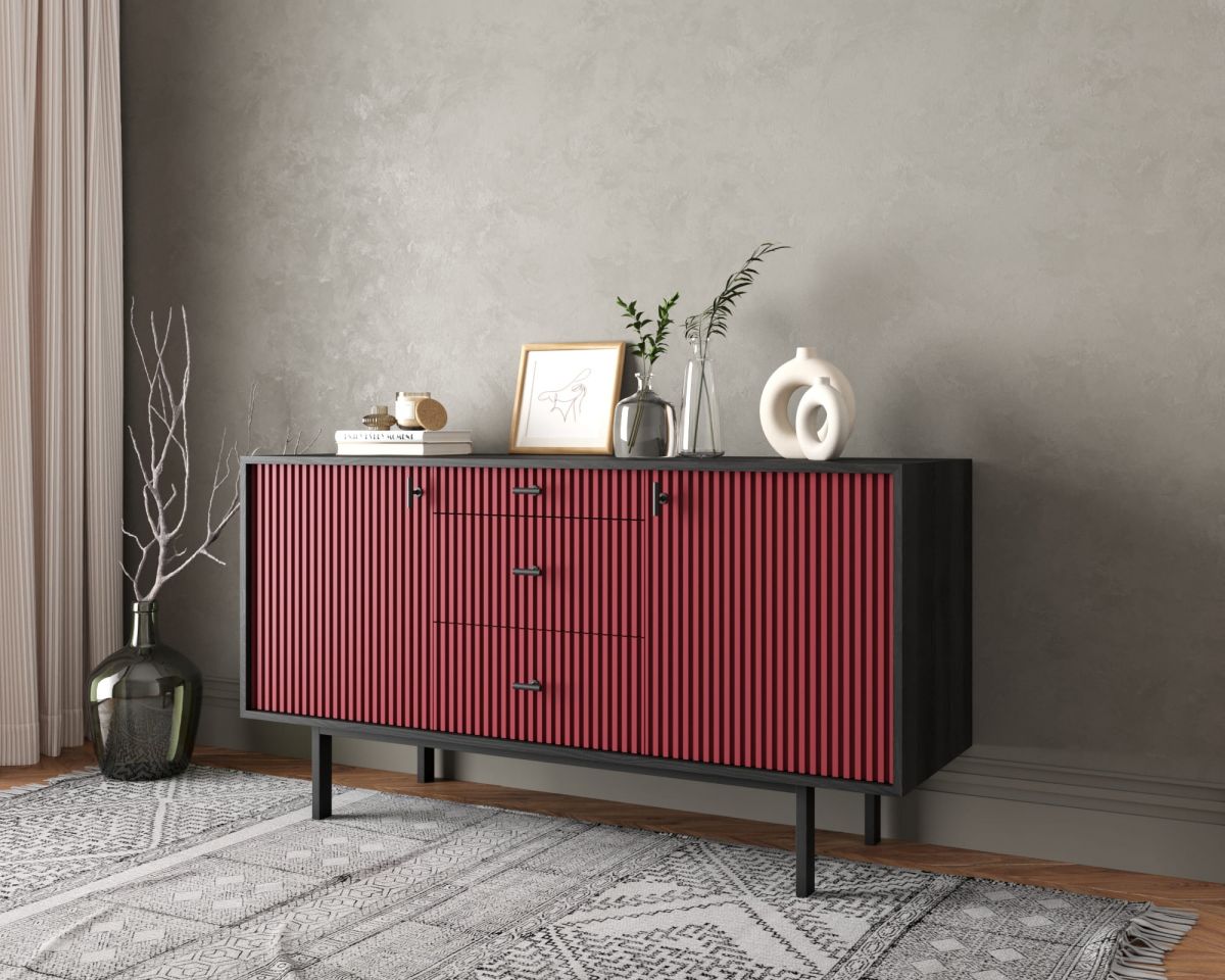 Комод две дверки и три ящика "Emerson" арт EM08-red-L