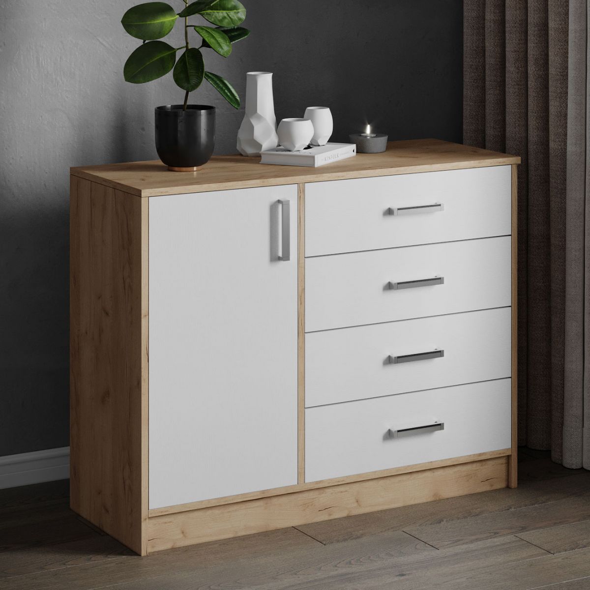 Комод Катрин 6 (830х1000х435) дуб крафт золотой-белый